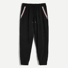 Romwe Guys Striped Trim Pocket Patched Drawstring Pants