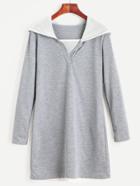 Romwe Grey Hooded Long Sleeve Sweatshirt Dress