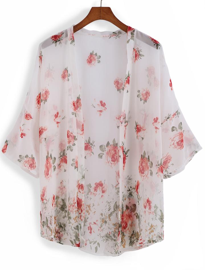 Romwe Flower Print Chiffon Orange Top