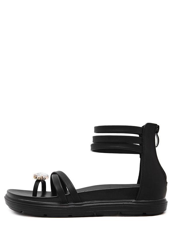 Romwe Silver Rhinestone Thick-soled Wedge Sandals