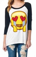Romwe Contrast Sleeve Expression Print T-shirt