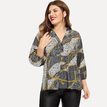 Romwe Plus Chain And Leopard Print Blouse