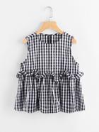 Romwe Buttoned Keyhole Back Ruffle Trim Tiered Gingham Top