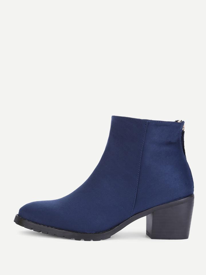 Romwe Block Heeled Almond Toe Ankle Boots