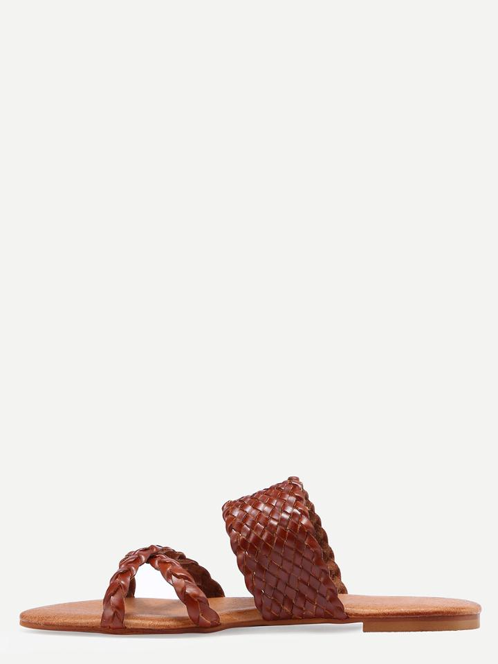 Romwe Camel Cross Straps Flat Sandals