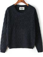 Romwe High Low Slit Navy Sweater