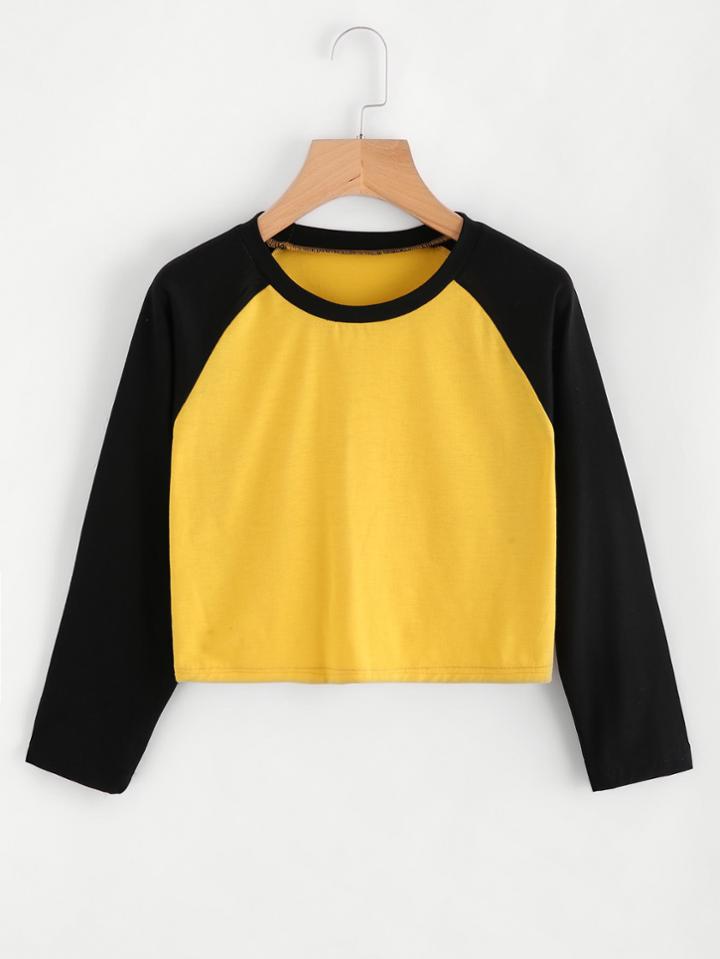 Romwe Contrast Raglan Sleeve Crop Tee