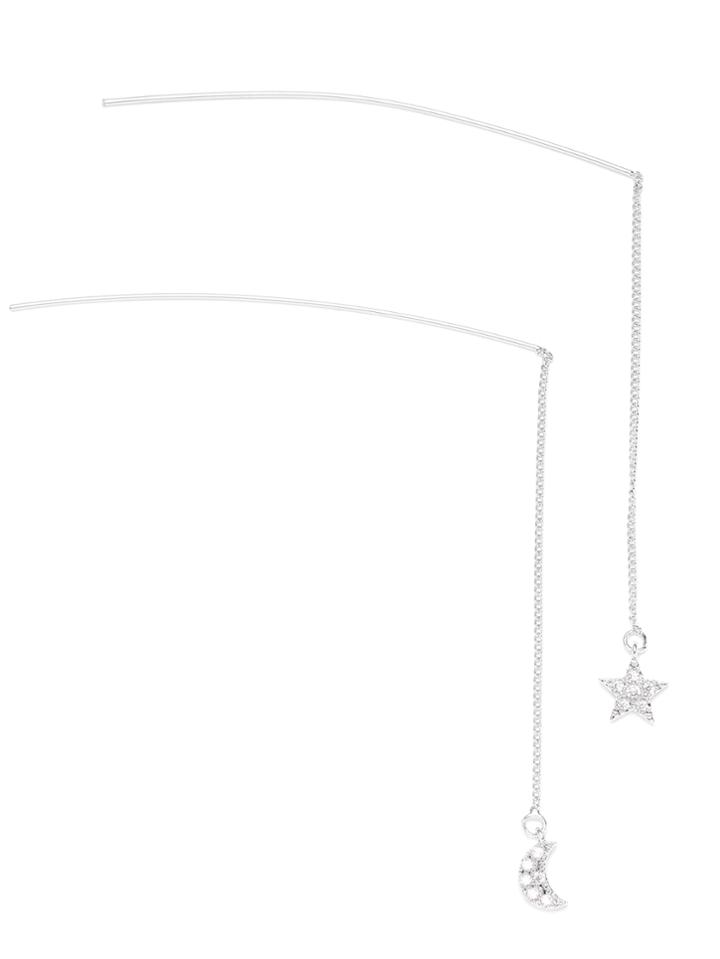 Romwe Silver Tone Star And Moon Pendant Hair Pin
