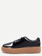 Romwe Black Patent Leather Rubber Sole Low Top Sneakers