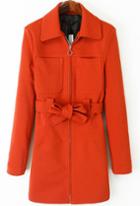 Romwe Sashes Lapel Orange Trench Coat