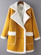 Romwe Contrast Faux Fur Double Breasted Long Coat