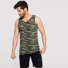 Romwe Guys Slim Fit Camo Tank Top