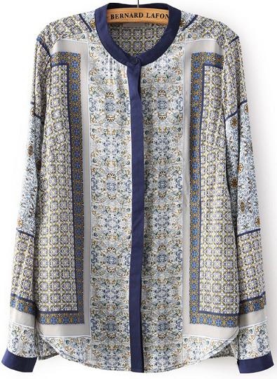 Romwe Vintage Contrast Trim Floral Blouse