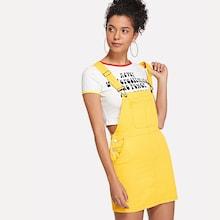 Romwe Solid Button Front Denim Dress