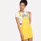 Romwe Solid Button Front Denim Dress