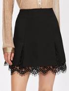 Romwe Scallop Lace Insert Slit Detail Skirt