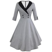 Romwe Shawl Collar Double-breasted Houndstooth Flare Dress
