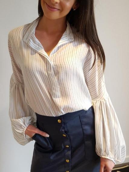 Romwe White Lantern Sleeve Vertical Striped Blouse