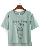 Romwe Coffee Print High-low T-shirt