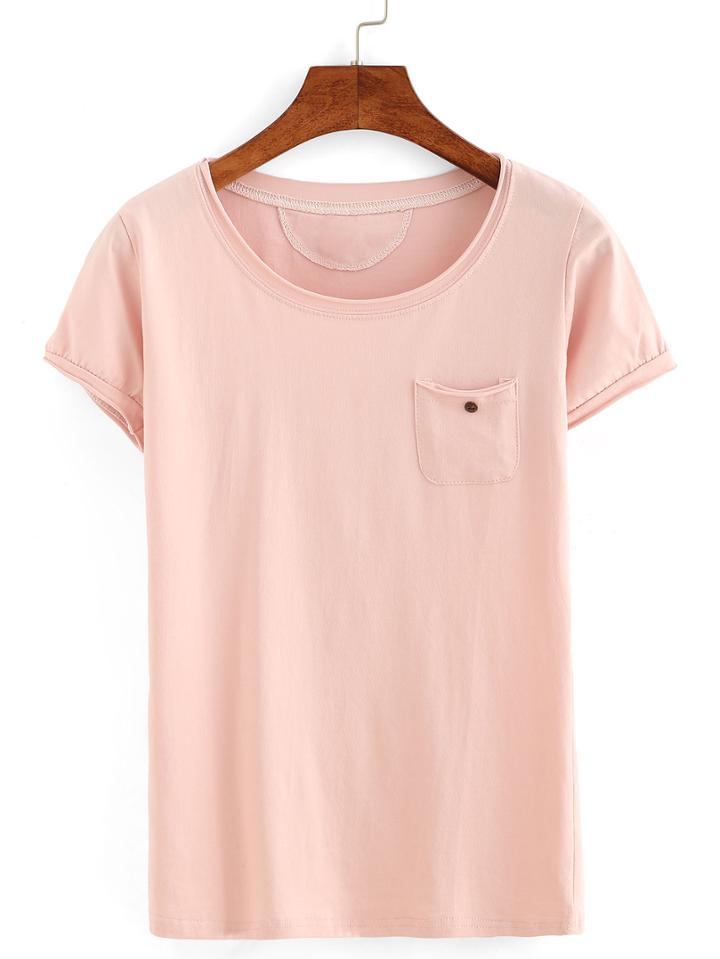 Romwe Raw Hem Pocket T-shirt