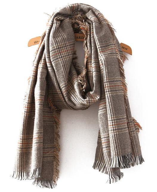 Romwe Check Print Tassel Grey Scarf