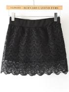 Romwe Black Hollow Lace Scalloped Skirt
