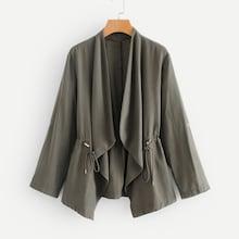 Romwe Drawstring Waist Roll Up Sleeve Coat