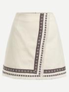 Romwe White Embroidered Tape Trimmed Wrap Skirt