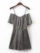 Romwe Metallic Silver Cold Shoulder Playsuit