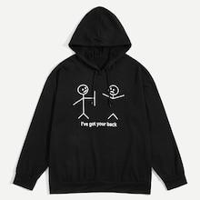 Romwe 1plus1 Guys Cartoon And Letter Print Hooded Sweatshirt