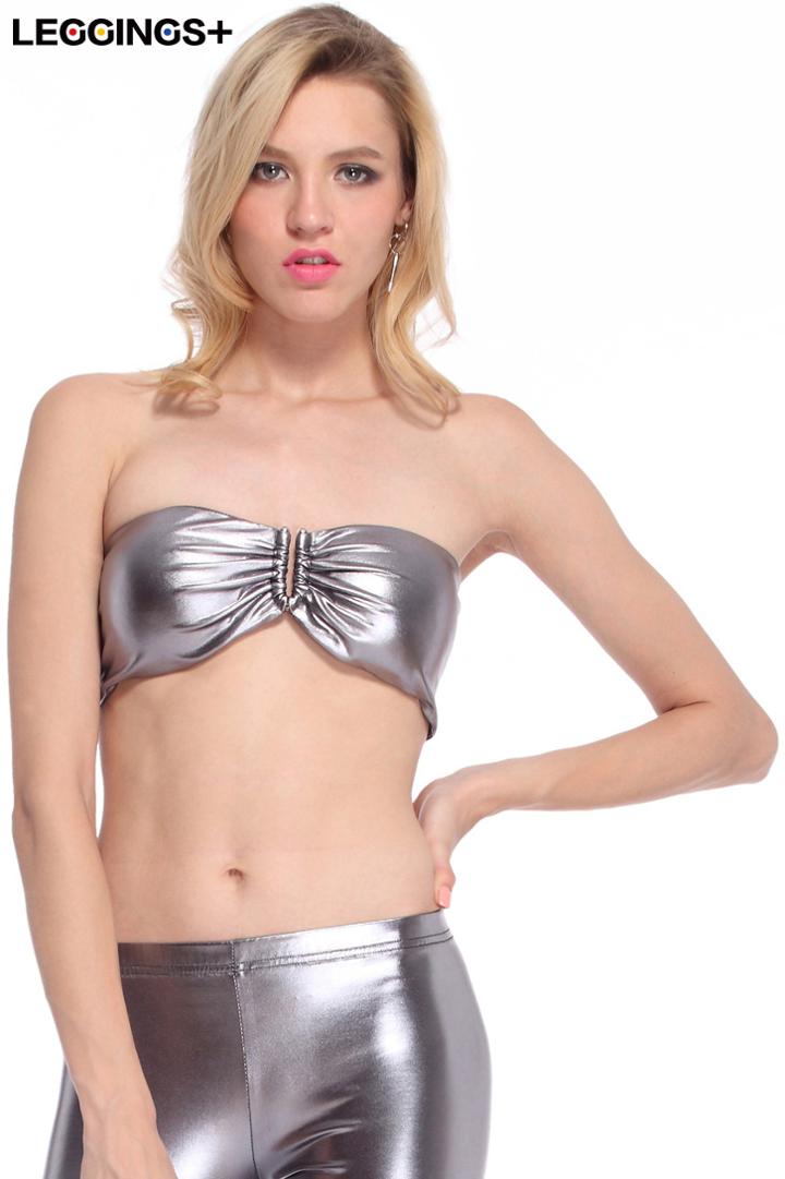 Romwe Romwe Grey Faux Leather Bandeau