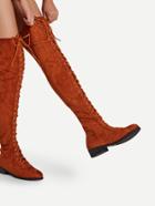 Romwe Lace Up Front Over Knee Suede Boots