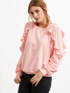 Romwe Pink Ruffle Trim Sweatshirt