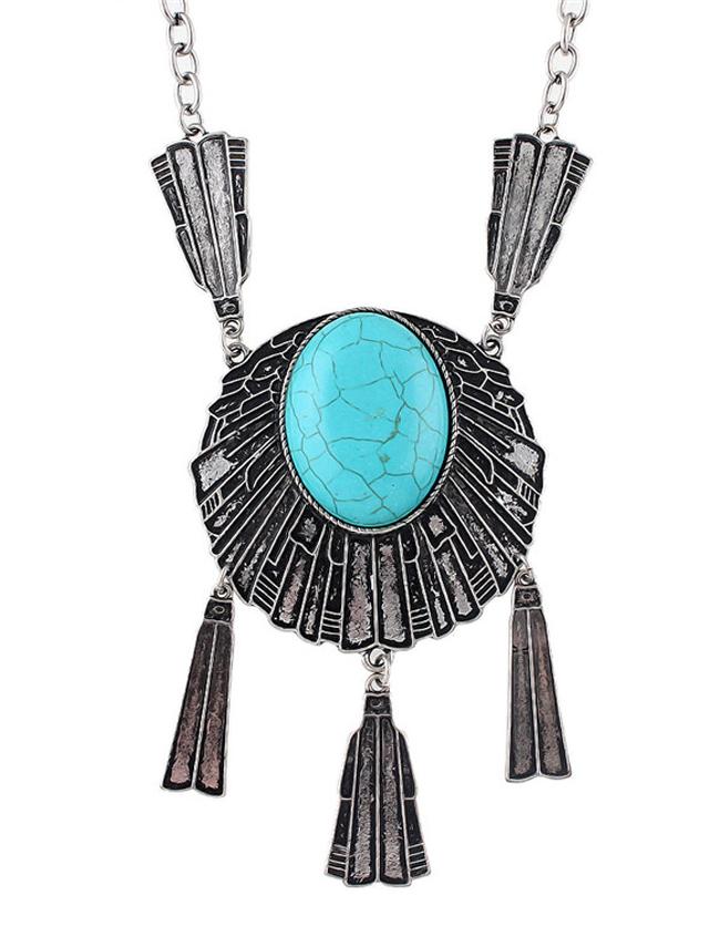 Romwe Big Turquoise Pendant Necklace