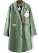 Romwe Green Patch Detail Double Breasted Trench Coat