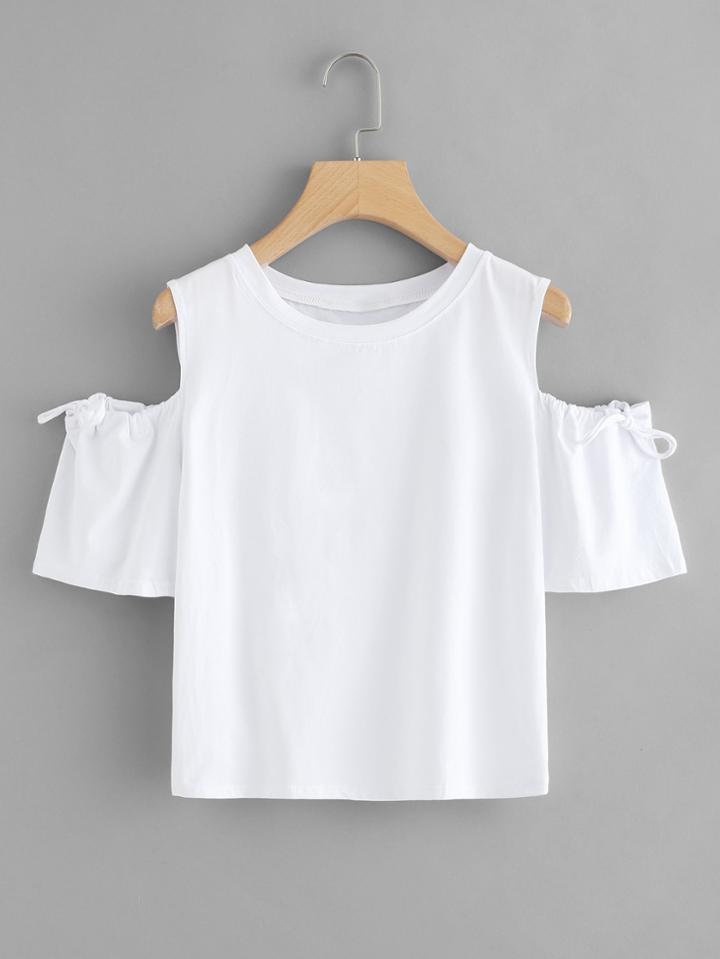 Romwe Cold Shoulder Tie Tee