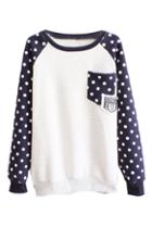 Romwe Dot Print Pocketed Blue Sweatshirt