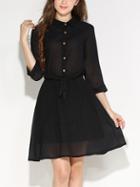 Romwe Buttoned Front Self-tie Shirt Dress