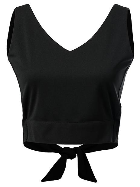 Romwe Black V Neck Self-tie Bow Backless Tank Top
