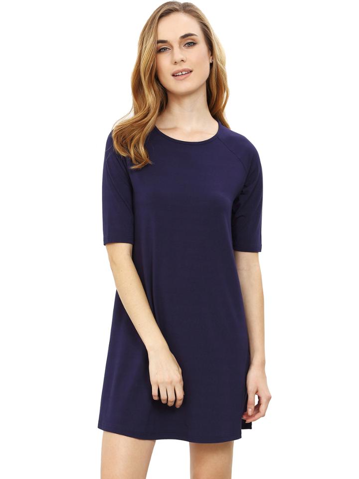 Romwe Navy Half Sleeve Casual Dress
