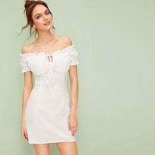 Romwe Off The Shoulder Knot Frill Trim Dress