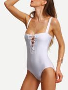 Romwe Square Neck Lace-up One-piece Swimwear