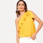 Romwe Asymmetrical Flounce Trim Knot One Shoulder Top