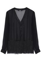 Romwe Semi-sheer Tassels Chiffon Shirt