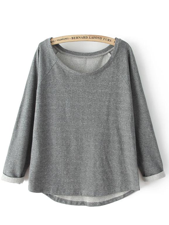 Romwe Grey Round Neck Long Sleeve Sweatshirt