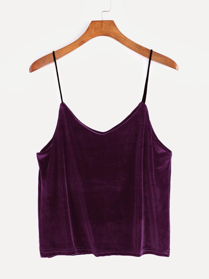 Romwe Purple Velvet Cami Top