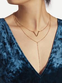 Romwe Letter V Detail Layered Chain Necklace
