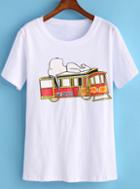 Romwe Snoopy Train Print T-shirt