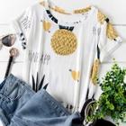 Romwe Plus Pineapple And Letter Print Tee