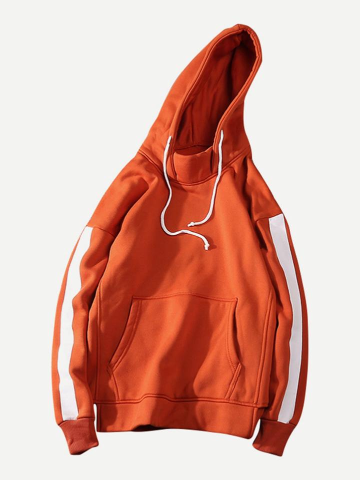 Romwe Men Stripe Side Hoodie Pocket Sweatshirt